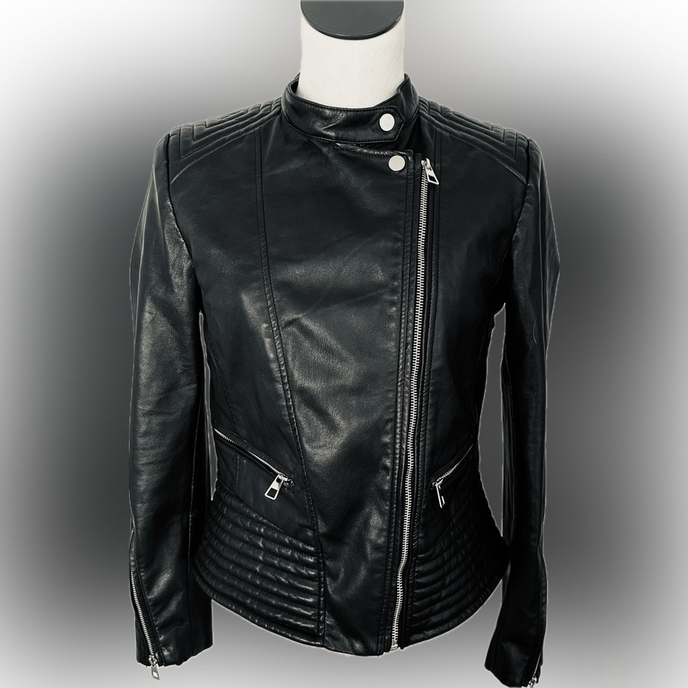 Black Faux Leather H&M Jacket from England - Women’s Size 12 - Great Condition!